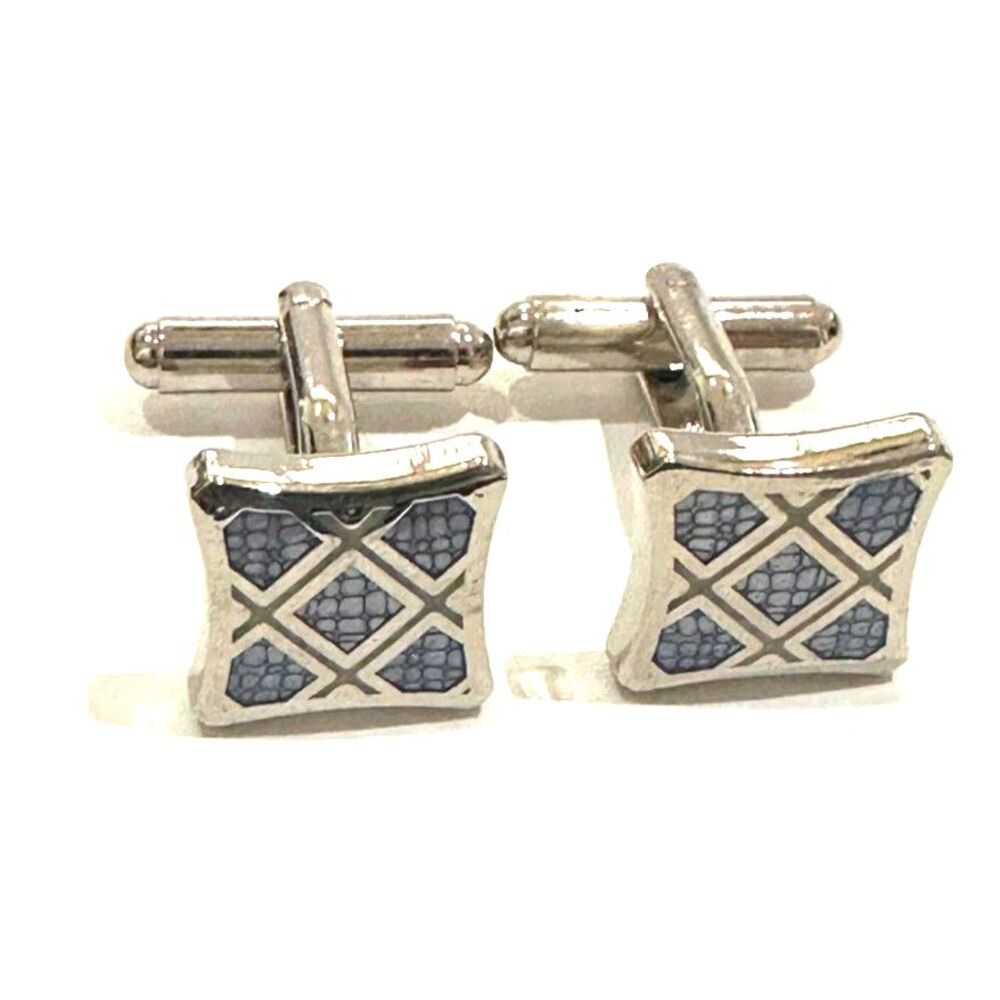 Blue Grey Diamond Lattice Cufflinks